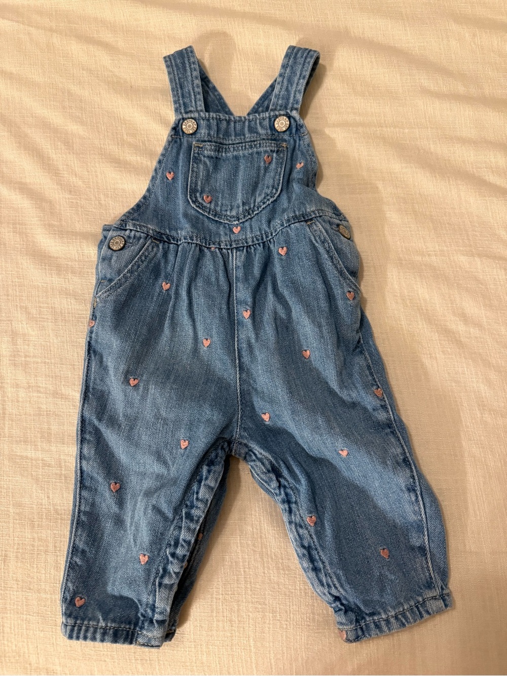 BabyGap Blue Denim Heart Embroidered Overalls